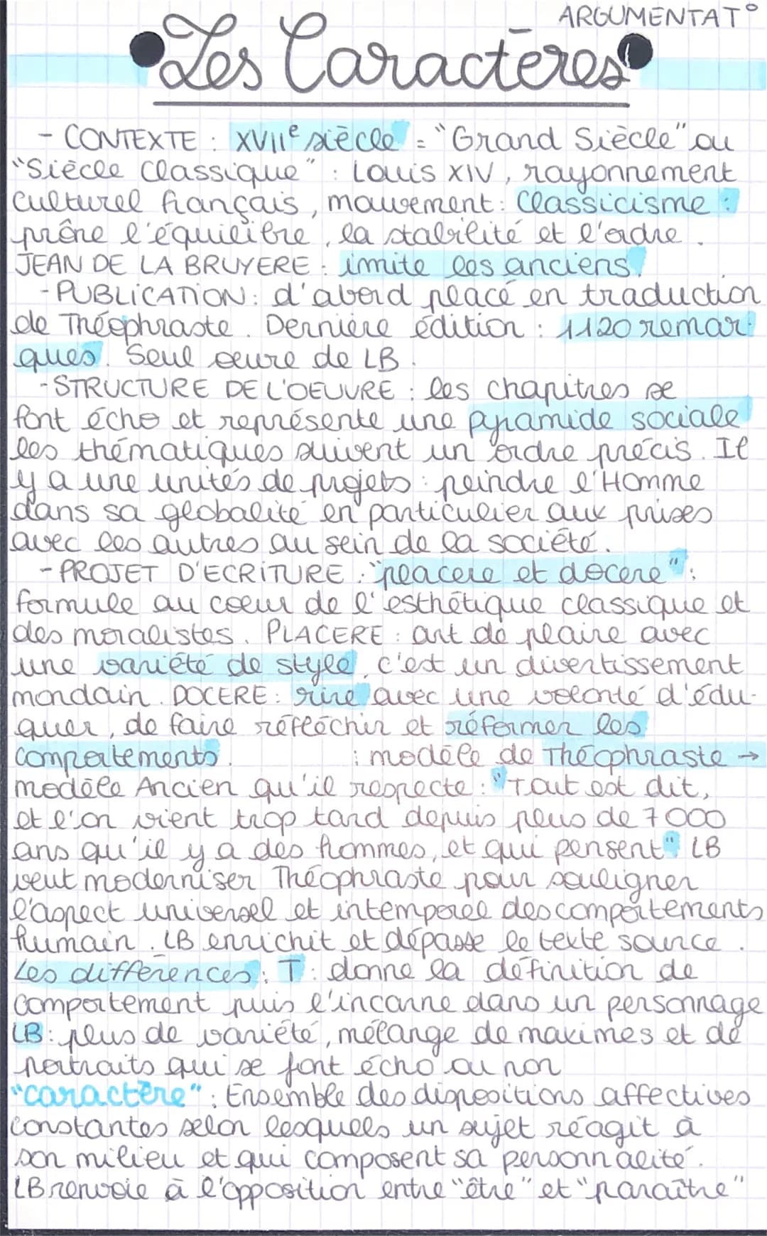 ARGUMENTAT
Les Caracteres
- CONTEXTE : XVIIe siècle = "Grand Siècle" ou
"Siècle Classique : Louis XIV, rayonnement
culturel français, mouvem