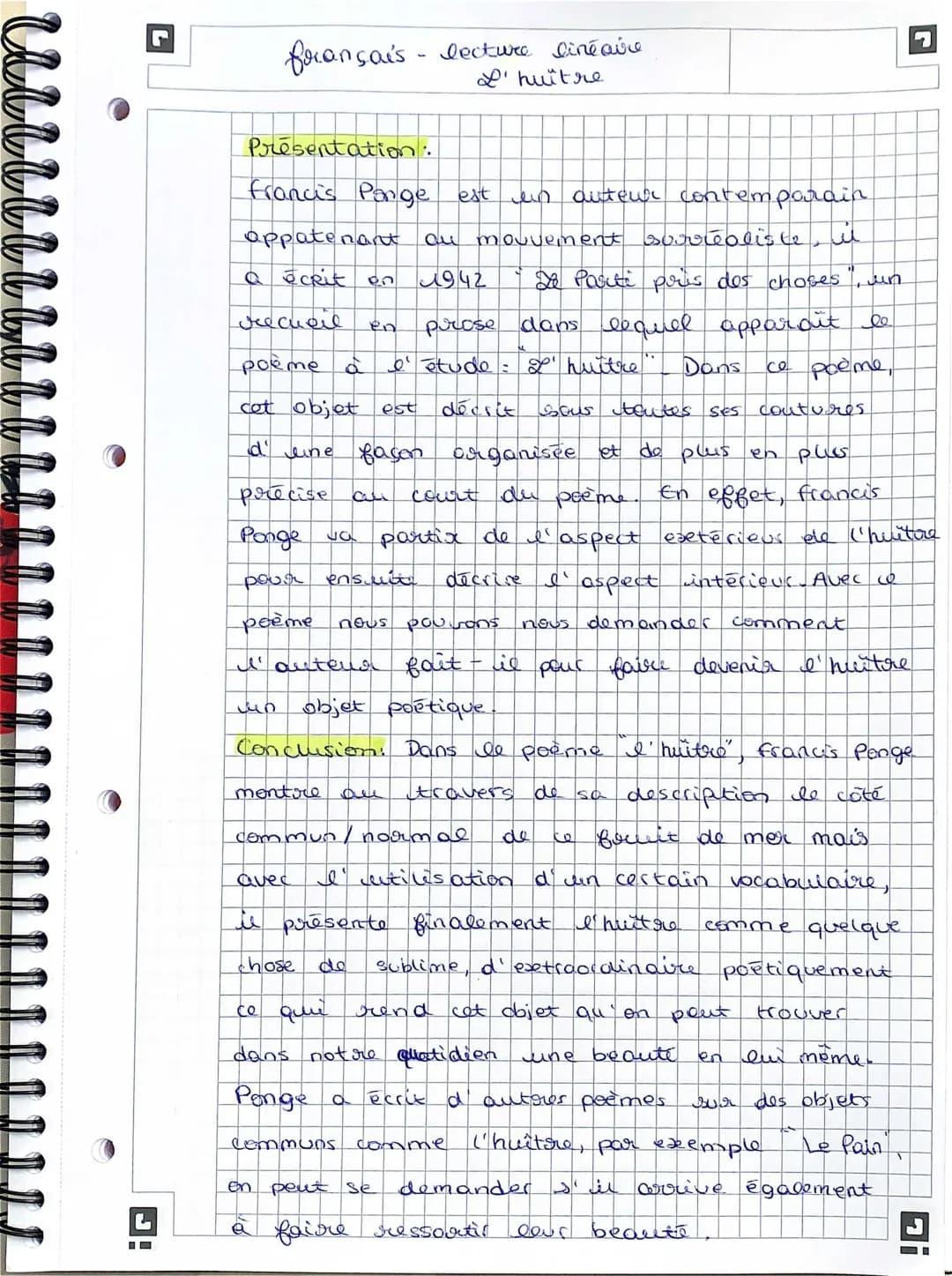 L’huître - Lecture linéaire 