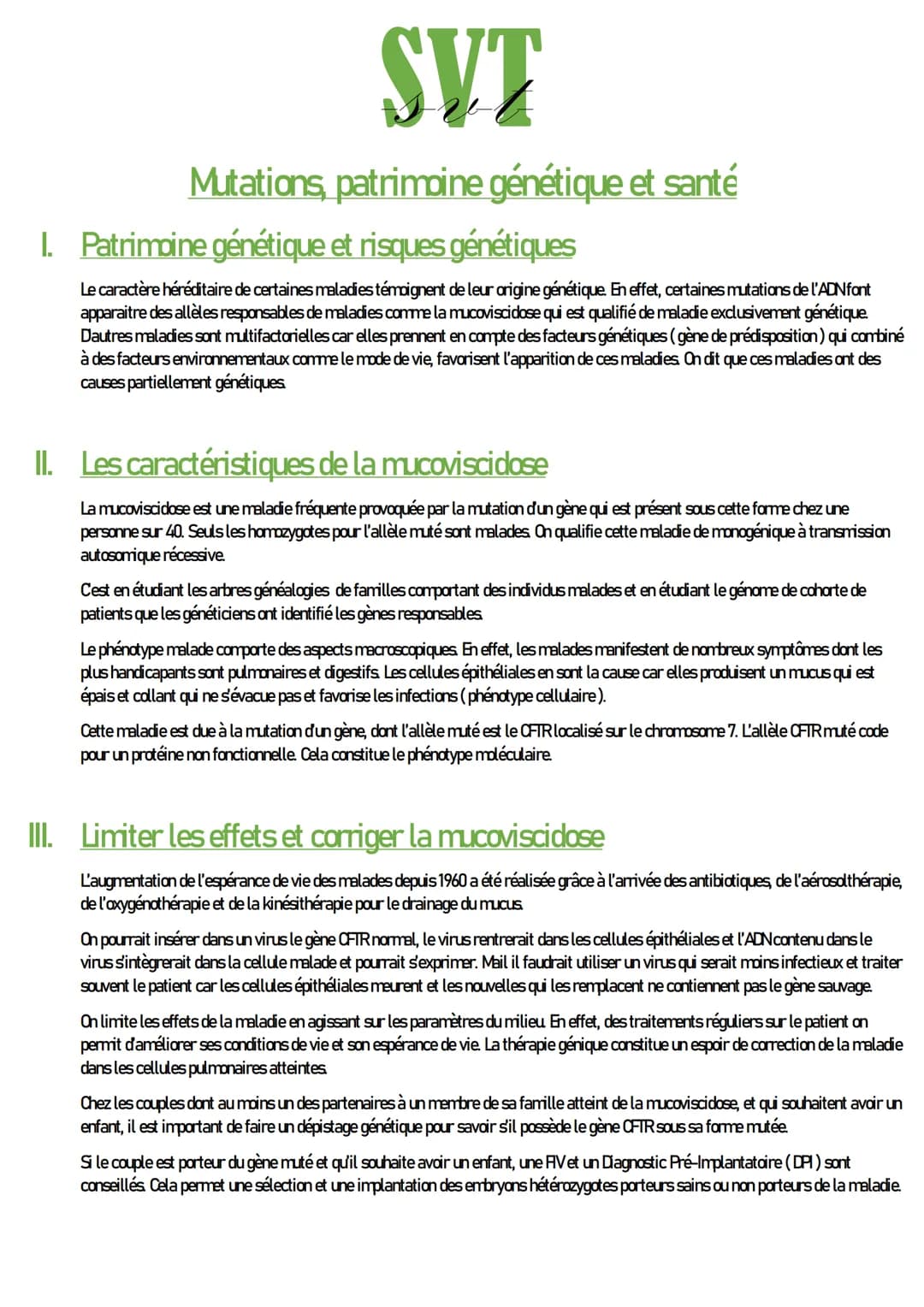 SVT
Mutations, patrimoine génétique et santé
I. Patrimoine génétique et risques génétiques
Le caractère héréditaire de certaines maladies té