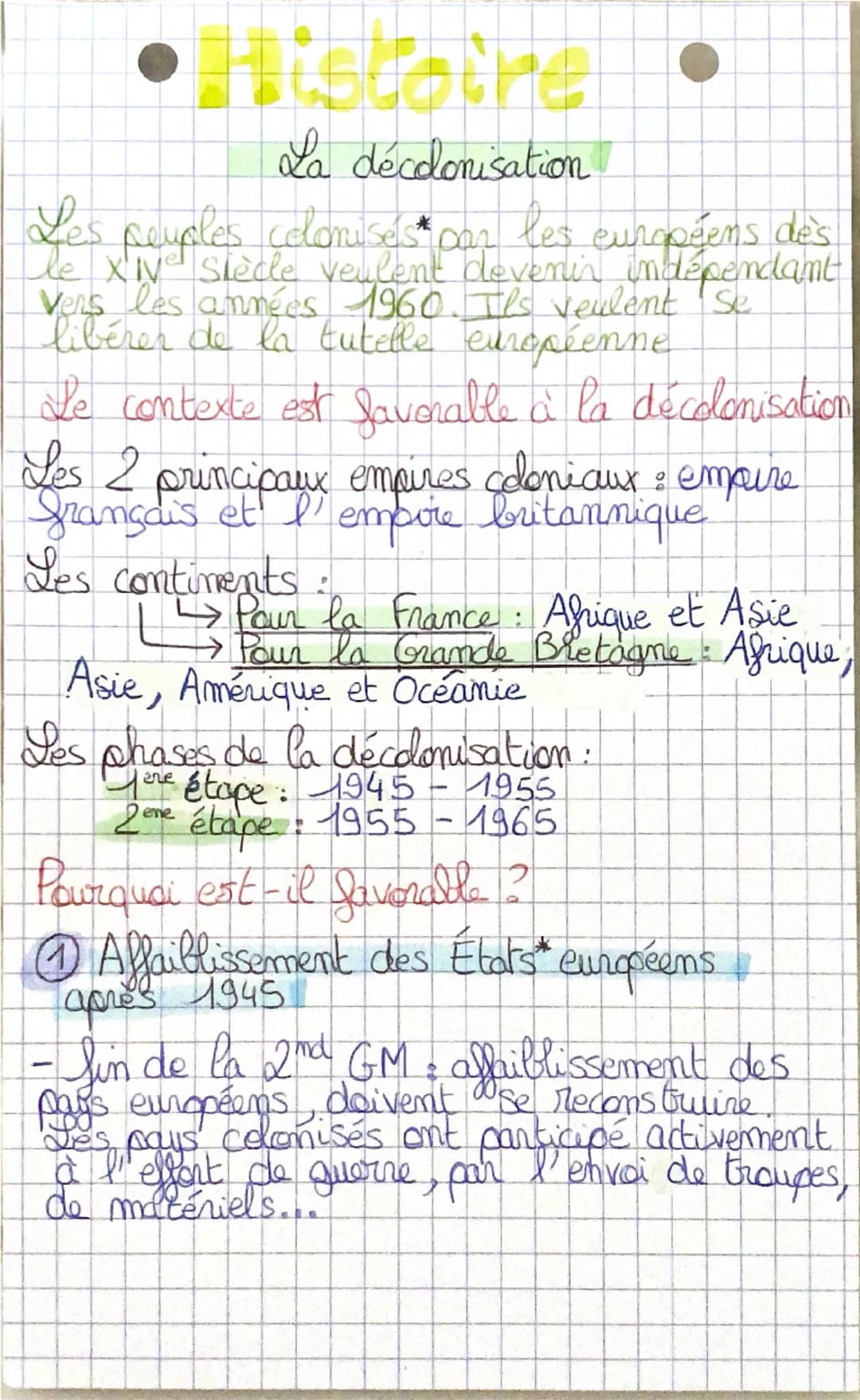 • Histoire
La décolonisation
Les peuples colonise's par
les
européens
des
le XIe siècle veulent devenin indépendant
Vers les années 1960. Il