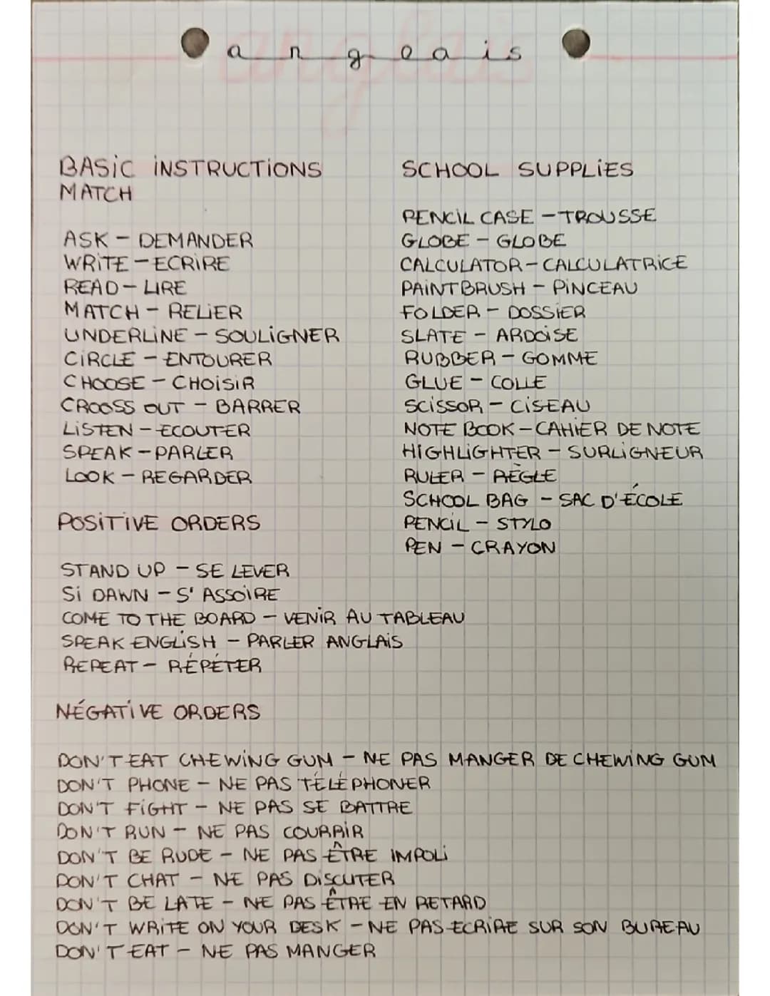 Fiche de révision anglais 