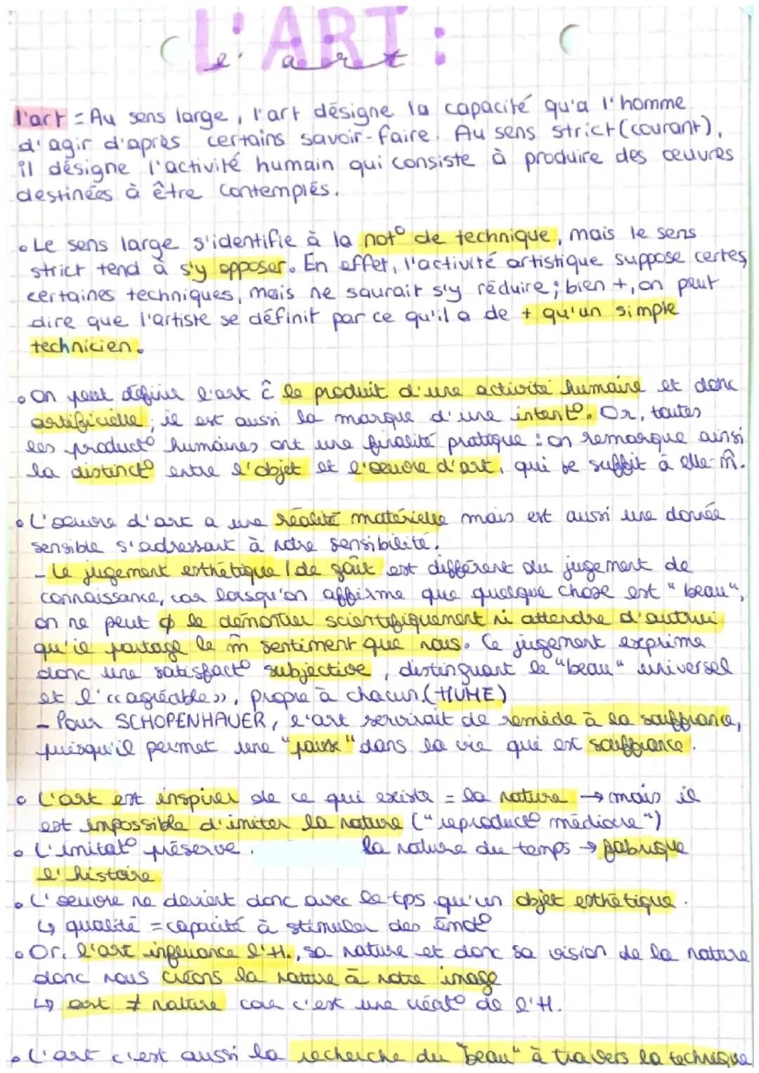 # L'ART:

l'art Au sens large, l'art designe la capacité qu'a I' homme
d'agir d'après certains savoir-faire. Au sens strict (courant),
il dé