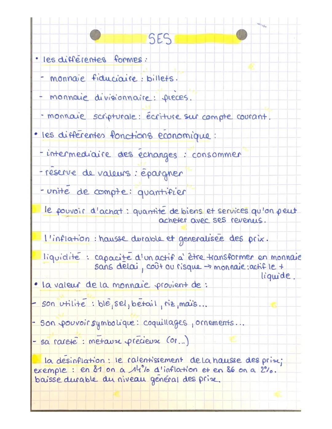 SES
la dematerialisation de la monnaie :
exemples de reponse auxe documents :
A la monnaie fiduciaire representait 5% de la monnaie en
1789 