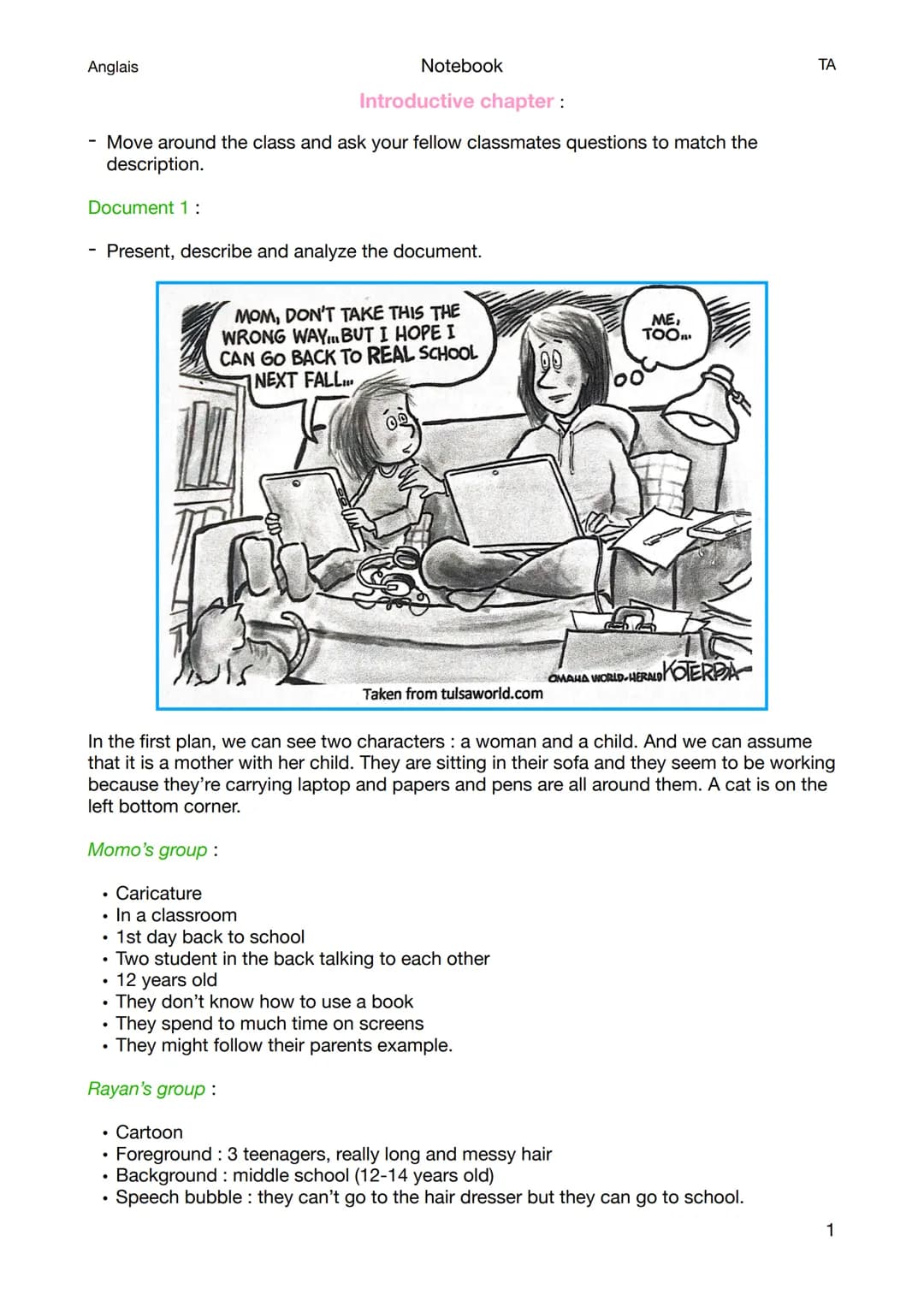 Anglais
Document 1:
-
Introductive chapter :
Move around the class and ask your fellow classmates questions to match the
description.
Presen