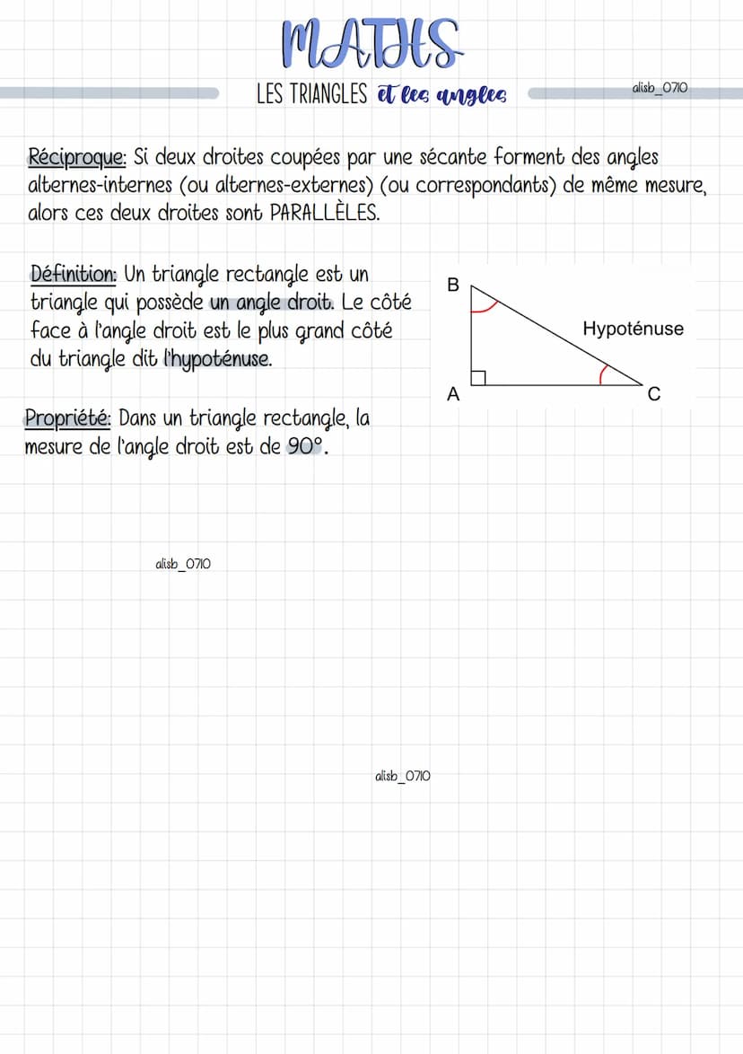 Propriété I: Dans tout triangle, la somme des angles est égale à 180°
Propriété 2: Inégalité triangulaire:
Dans tout triangle constructible,
