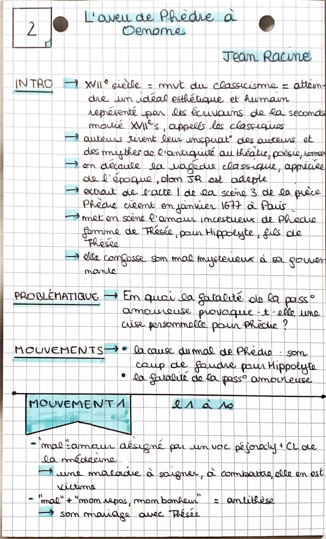 2
L'aveu de Phèdre à
Oenome
Jean Racine
INTRO XVII° siècle = mut du classicisme = attein-
dre un idéal esthétique et humain
représenté par d