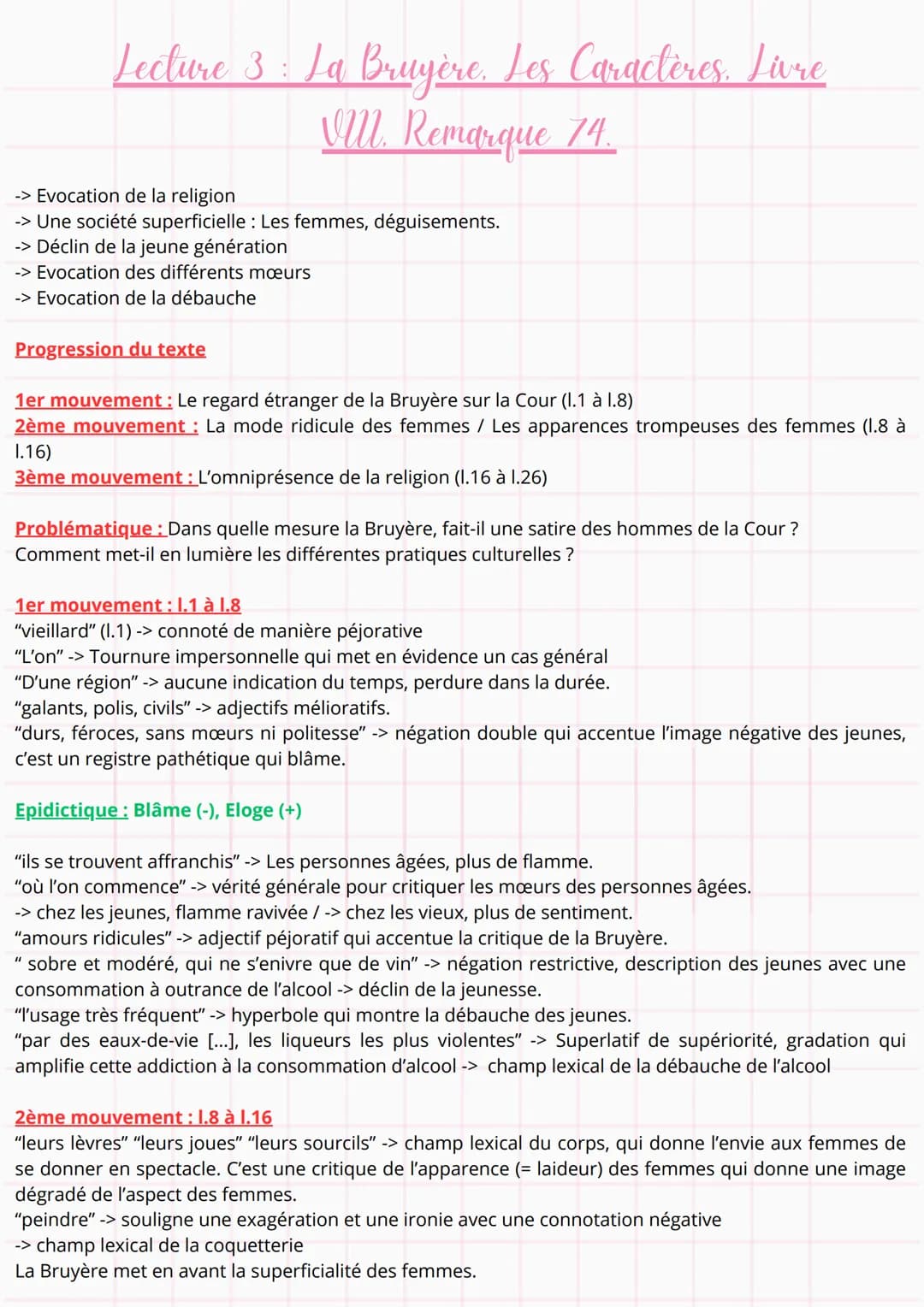 Lecture 3 : La Bruyère. Les Caractères. Livre
VM. Remarque 74.
-> Evocation de la religion
-> Une société superficielle : Les femmes, déguis