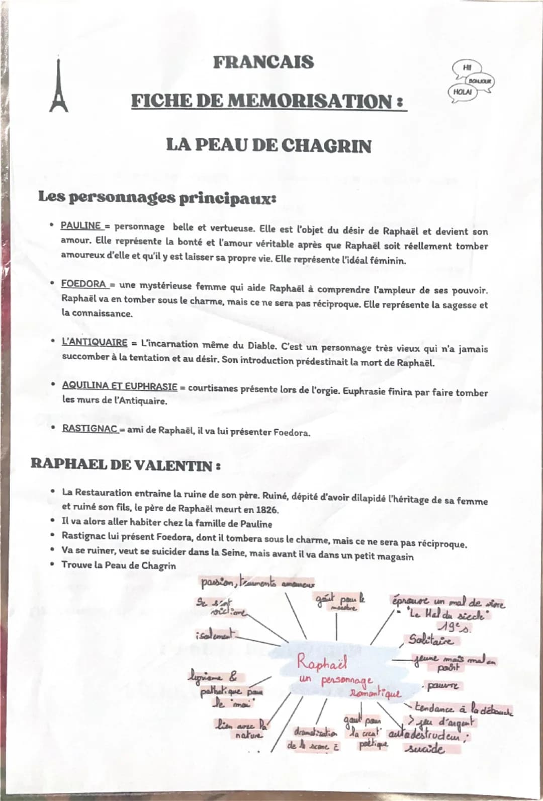 FRANCAIS
FICHE DE MEMORISATION:
LA PEAU DE CHAGRIN
La Peau de Chagrin : introduction
Ecrit en 1831 par Honoré de Balzac.
--> écrit dans un c