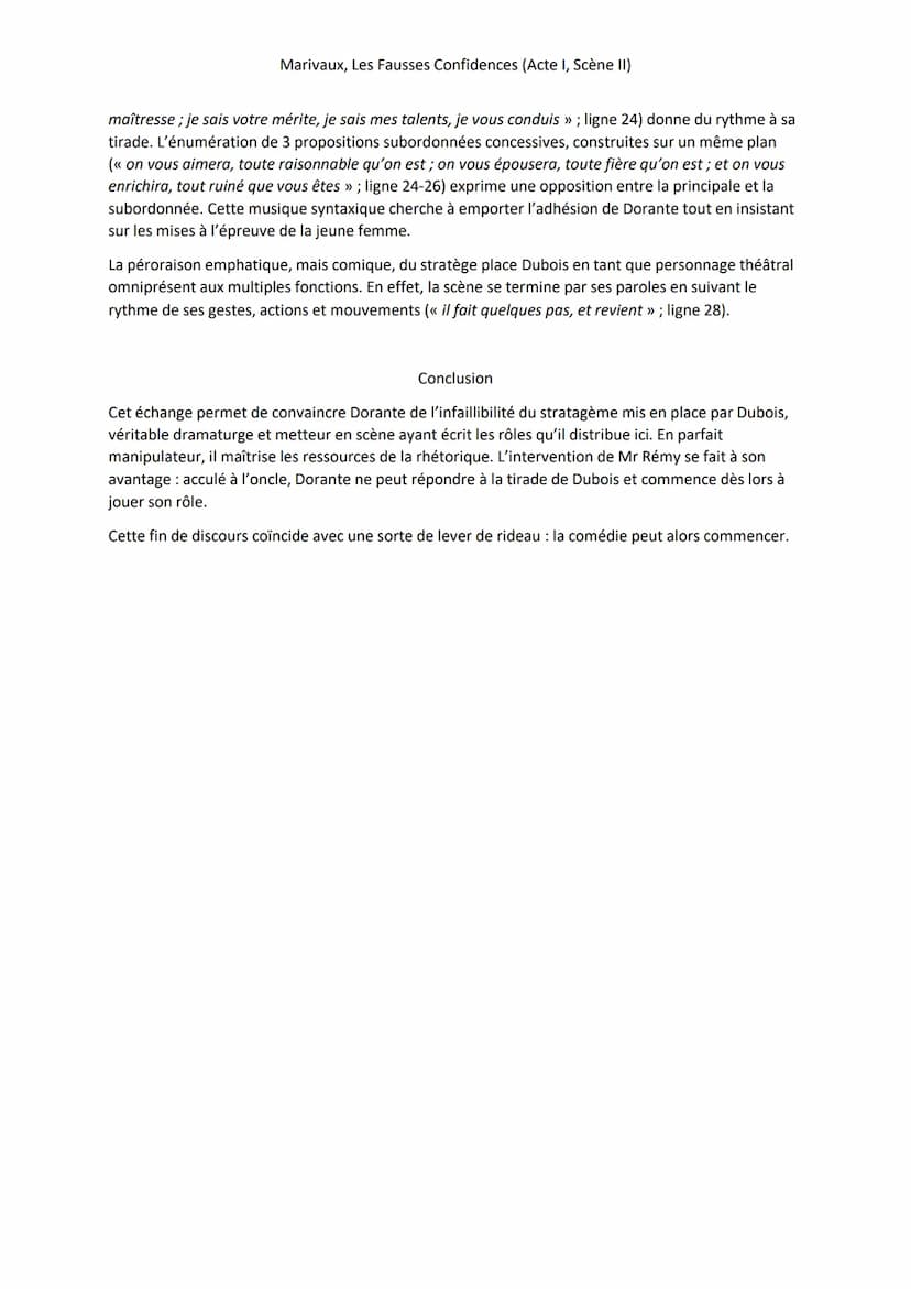 Marivaux, Les Fausses Confidences (Acte I, Scène II)
Introduction
L'extrait proposé est révélateur de la visée stratégique qu'offre cette œu