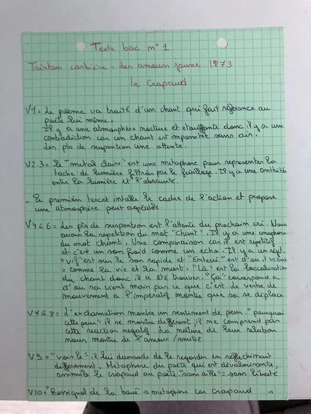 Texte bac mo t
D
Tristan corbiène des amours joune 1873.
le crapaud
V1= Le
preme va traité d'un chant qui fait referance au
porte qui même.
