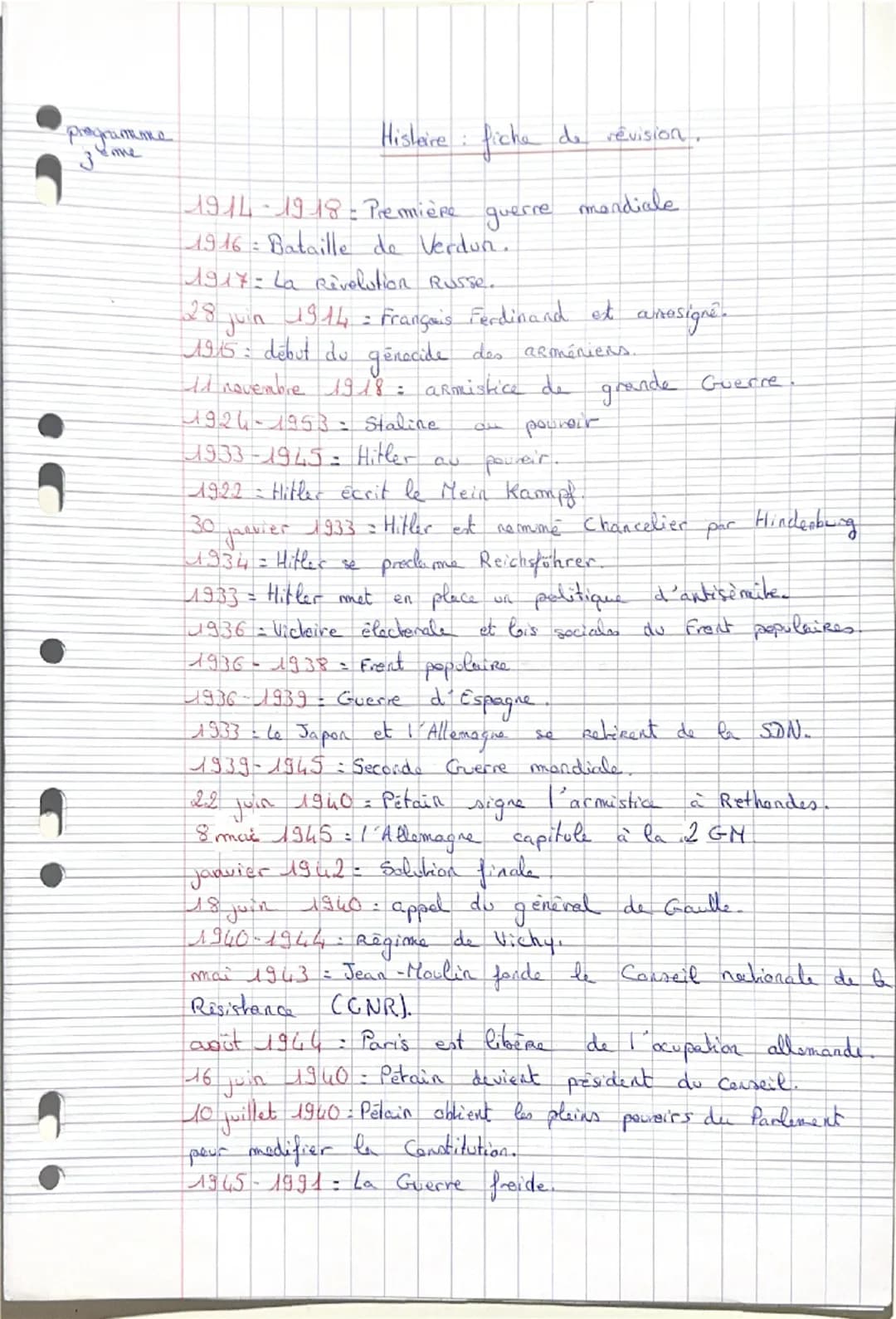 programme
3
me
Histere
fiche de révision.
mondiale
guerre
1914-1918 - Première
1916 = Bataille de Verdun.
1917: La Révolution Russe.
28 juin