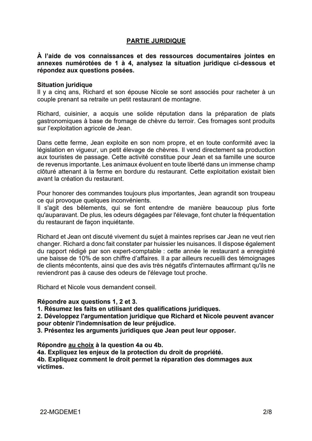 BACCALAURÉAT TECHNOLOGIQUE
ÉPREUVE D'ENSEIGNEMENT DE SPÉCIALITÉ
SCIENCES ET TECHNOLOGIES DU
MANAGEMENT ET DE LA GESTION
SESSION 2022
Droit e