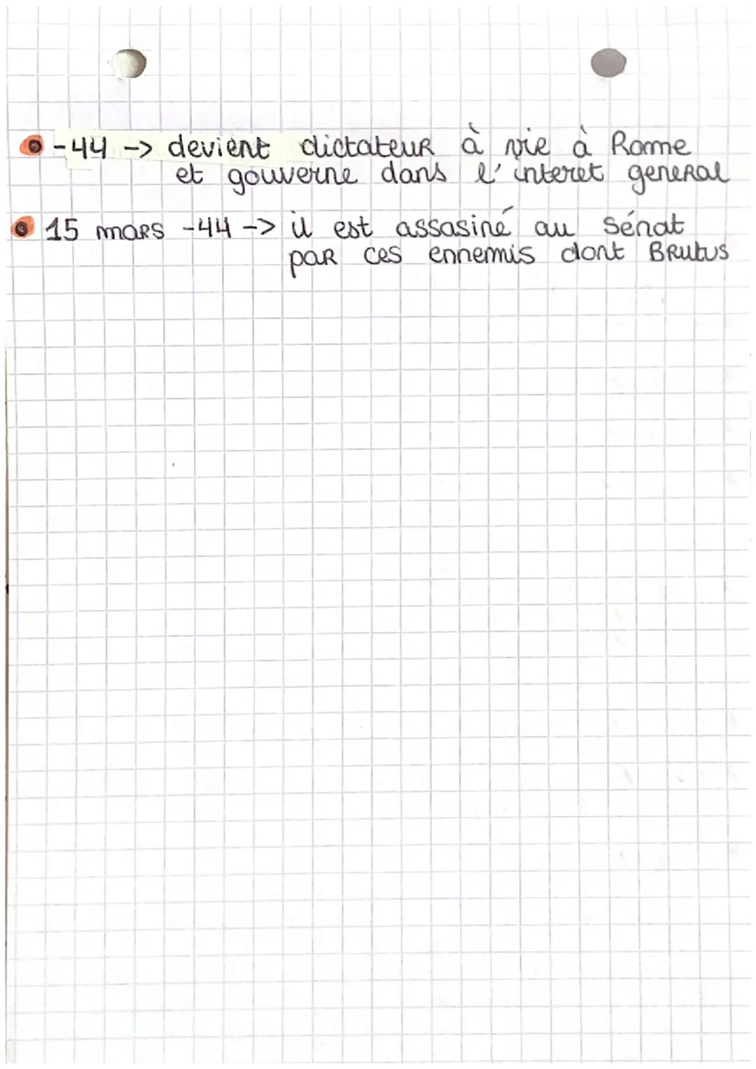 # jules

césar

*   -100 -> naissance à Rome, appartient à la
gens Julia

*   - 68 -> élu questeur

*   - 65 -> élu édile

*   -63 -> élu pr