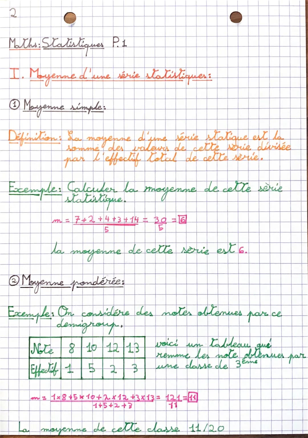 2
Maths: Statistiquer P.1
I. Moyenne d'une série statistiques:
Ⓒ Mayenne simple:
Définition: La
moyen de
d'une série statique est la
valeurs