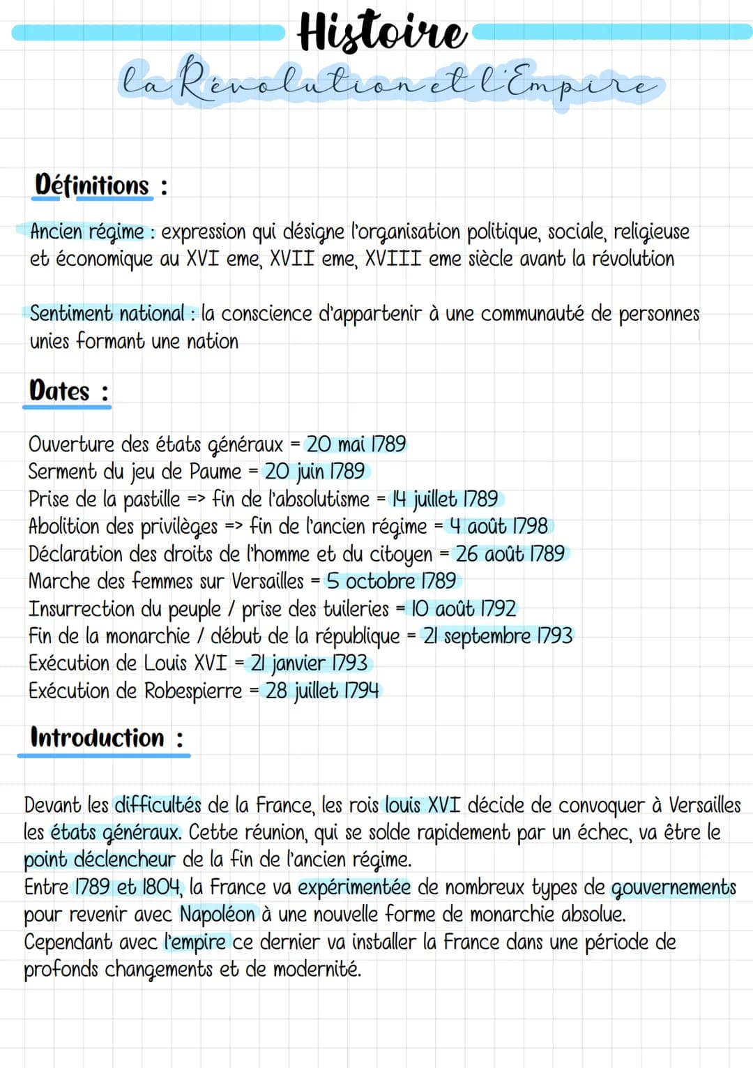 Histoire
la Revelation et l'Empere
Définitions :
Ancien régime: expression qui désigne l'organisation politique, sociale, religieuse
et écon