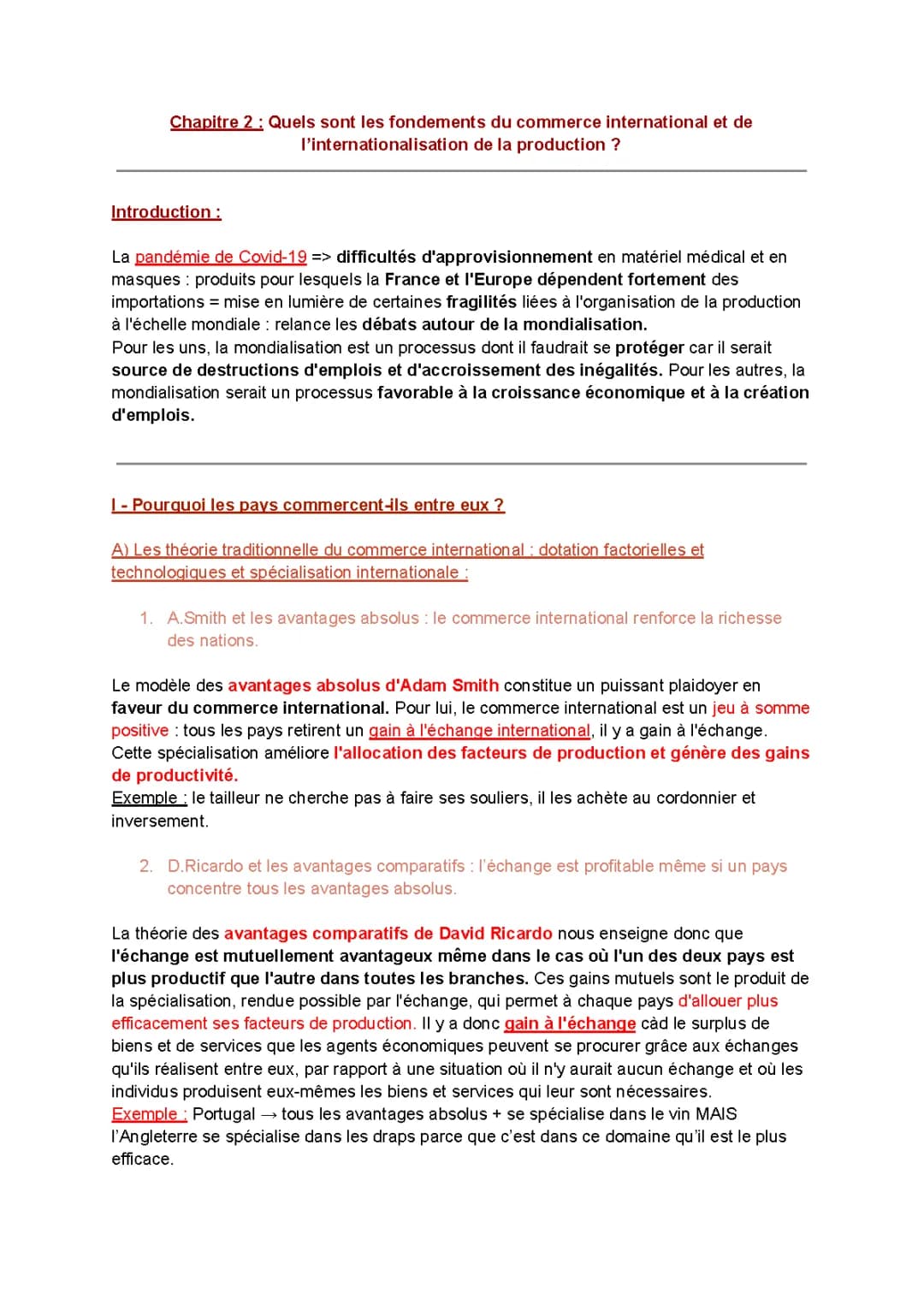 Chapitre 2  : Quels sont les fondements du commerce international et de l’internationalisation de la production ?