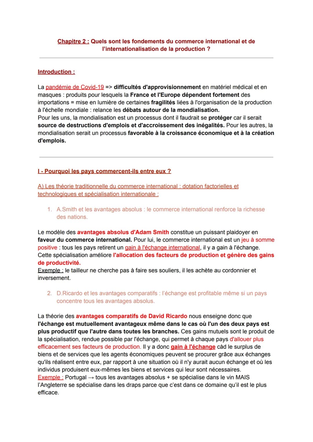 Chapitre 2 : Quels sont les fondements du commerce international et de
l'internationalisation de la production ?
Introduction :
La pandémie 