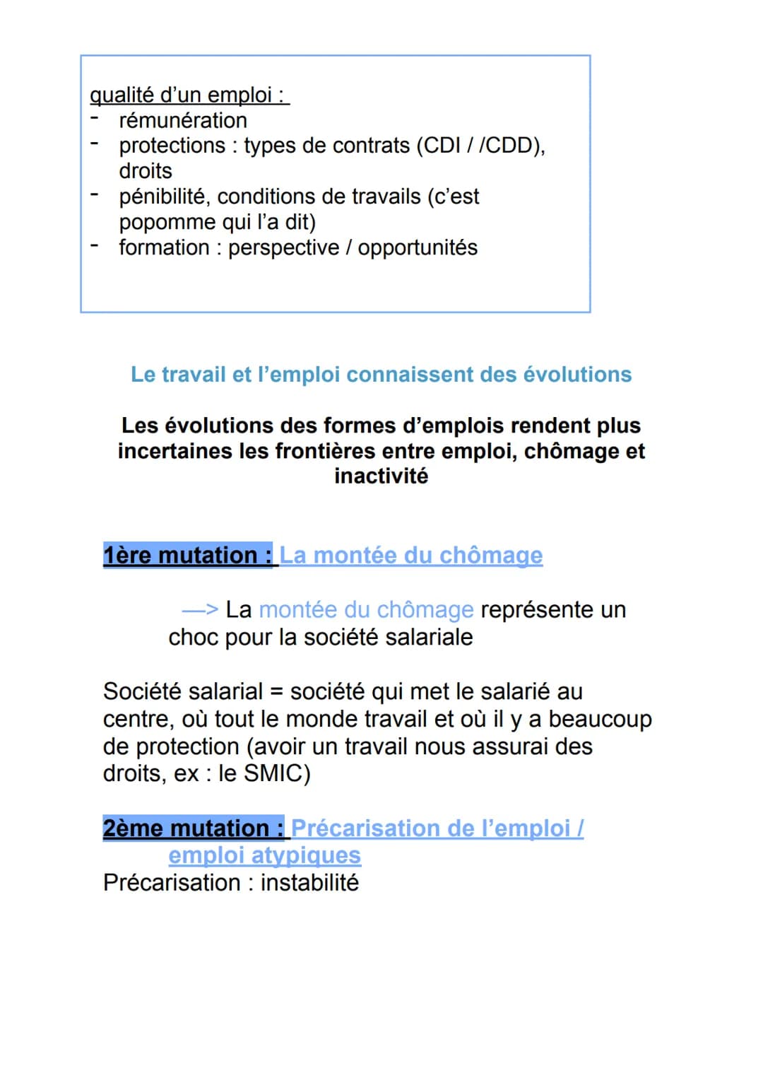 SSP4 : Quelles mutations du travail et de l'emploi ?
travail :
facteur de production (L)
activité humaine qui produit des biens et des servi