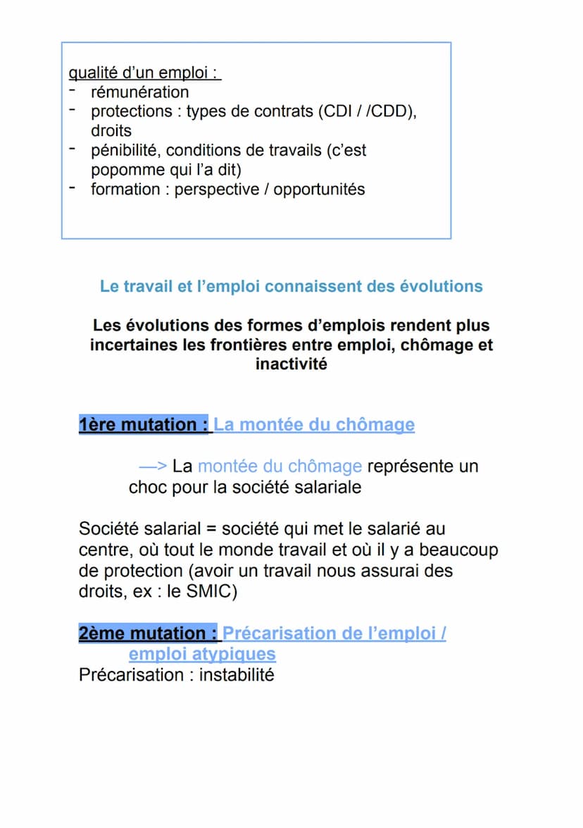 SSP4 : Quelles mutations du travail et de l'emploi ?
travail :
facteur de production (L)
activité humaine qui produit des biens et des servi