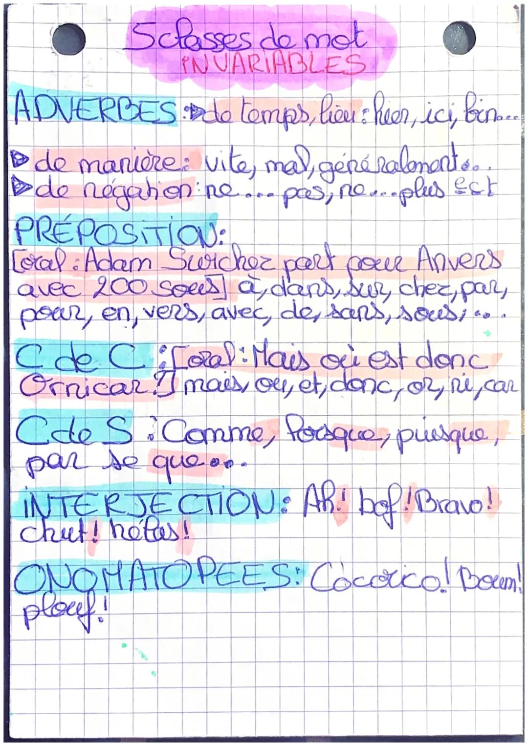 francais
5classes de mots
Variable
NOMS, Doms communs.
• nams propre
DETERMINANTS: défris: le, la, les, f
▶ indefinis, un, ure, des
► démons