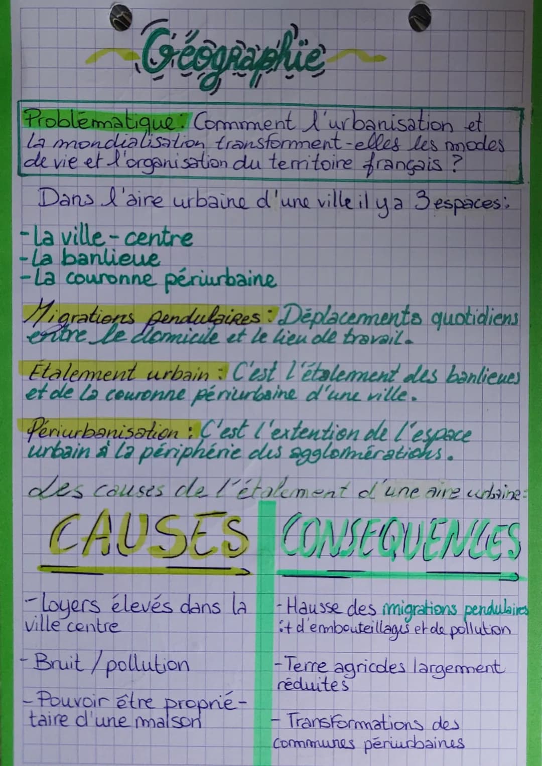 Geographie
Problématique: Comment l'urbanisation et
la mondialisation transformment-elles les modes
de vie et l'organisation du territoire f