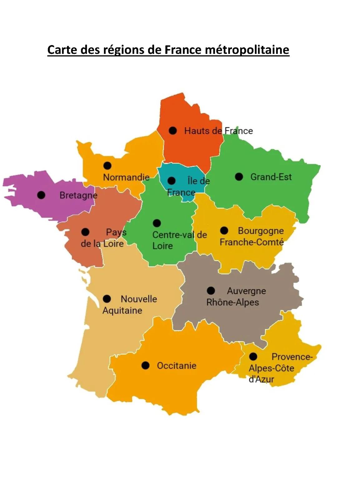 Carte des régions de France métropolitaine