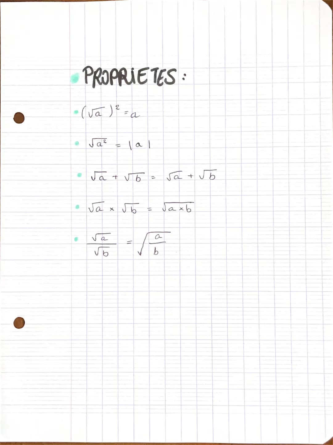 PROPRIETES:
=(√a ) ² = a
• √a²
•√a + √b =
1a1
• √a x √ b
●
Sa
√6
=
√a + √b
бахь
fa
b