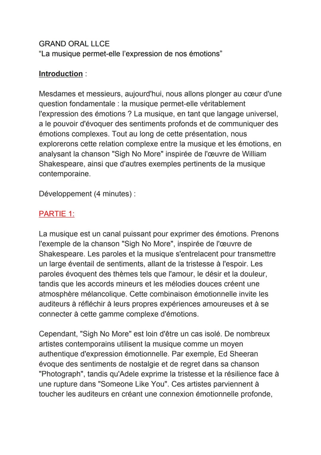GRAND ORAL LLCE
"La musique permet-elle l'expression de nos émotions"
Introduction :
Mesdames et messieurs, aujourd'hui, nous allons plonger