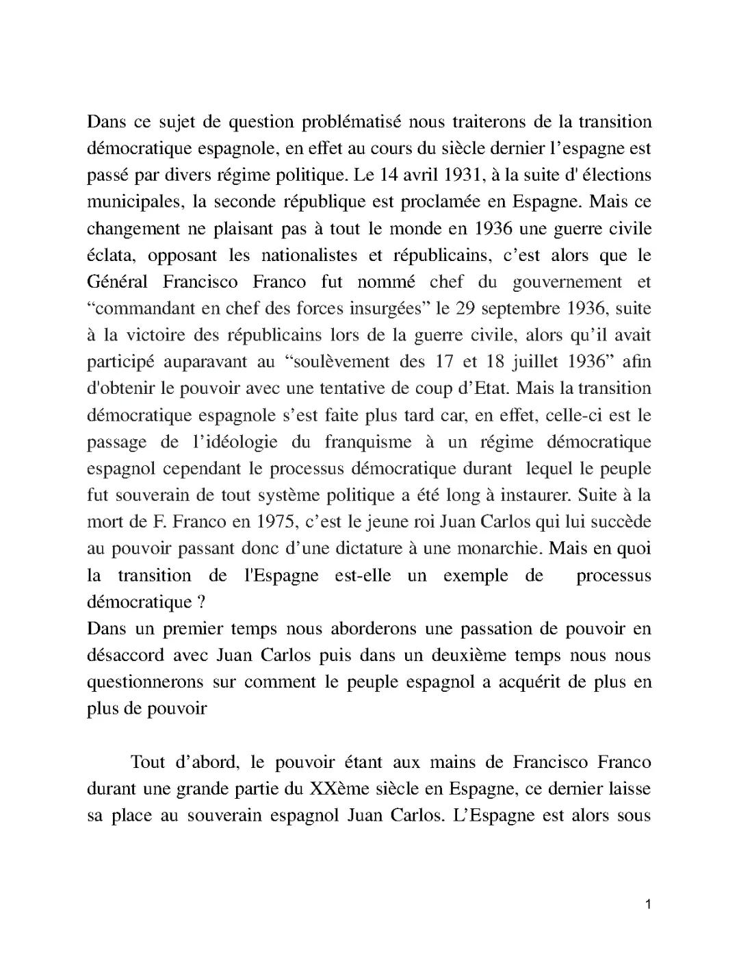 Dissertation sur la Transition Démocratique en Espagne HGGSP et la Fin de la Dictature