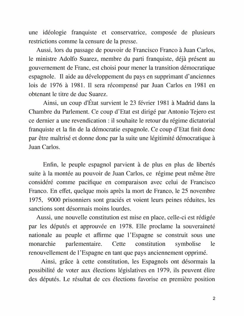 Dans ce sujet de question problématisé nous traiterons de la transition
démocratique espagnole, en effet au cours du siècle dernier l'espagn