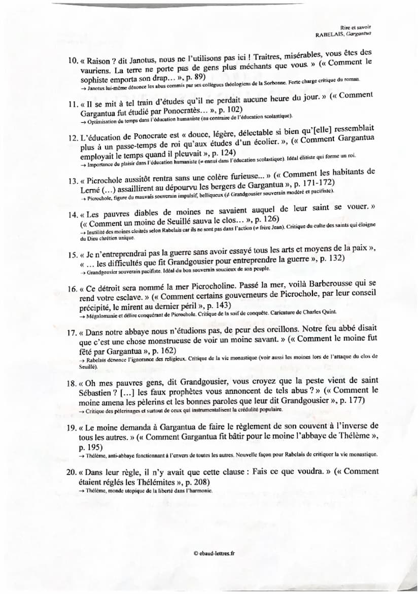 Rire et savoir
RABELAIS, Gargantua
RABELAIS
GARGANTUA
VINGT CITATIONS ESSENTIELLES
[Choisissez dix citations: celles qui vous plaisent et qu