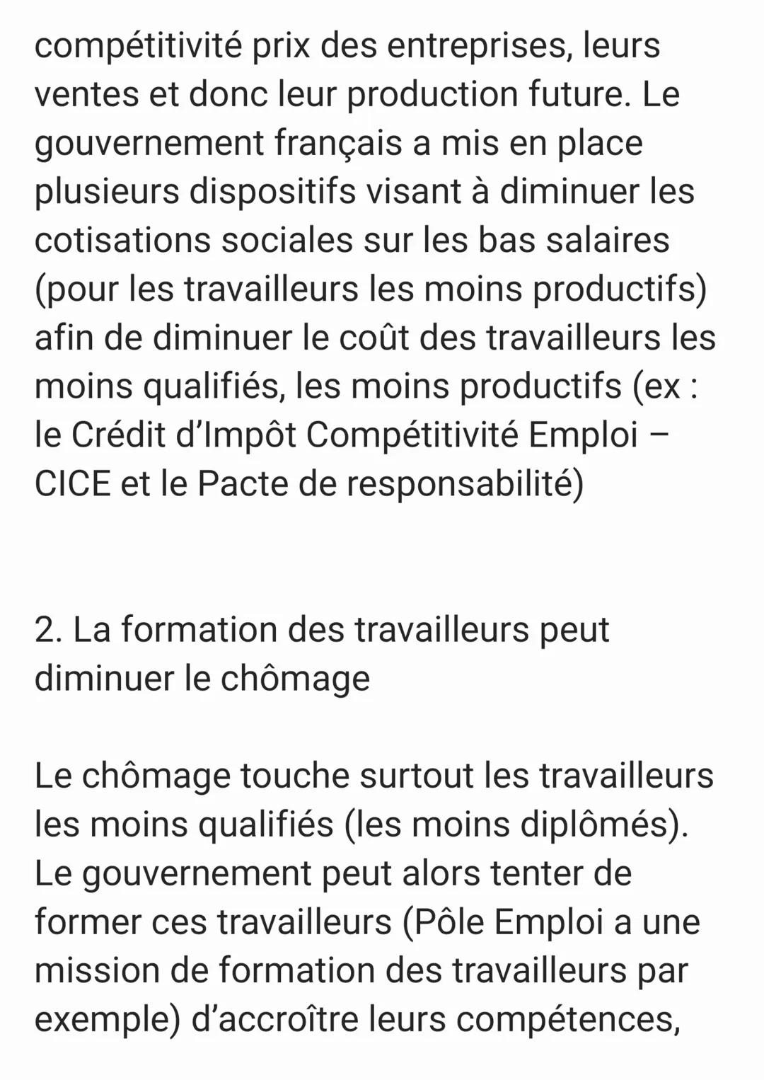 A. Comment lutter contre le chômage
structurel ?
1. La baisse du coût du travail peut
diminuer le chômage
Une entreprise qui souhaite recrut