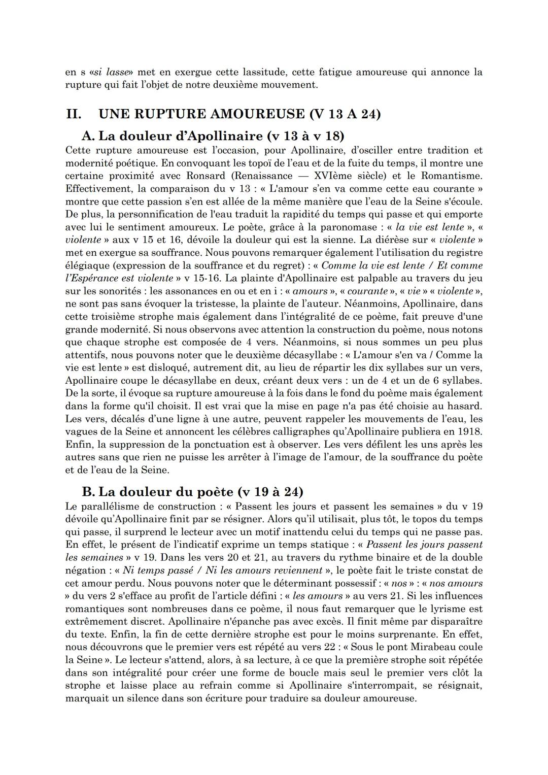 Explication simple Analyse linéaire, "Le pont Mirabeau", Appolinaire