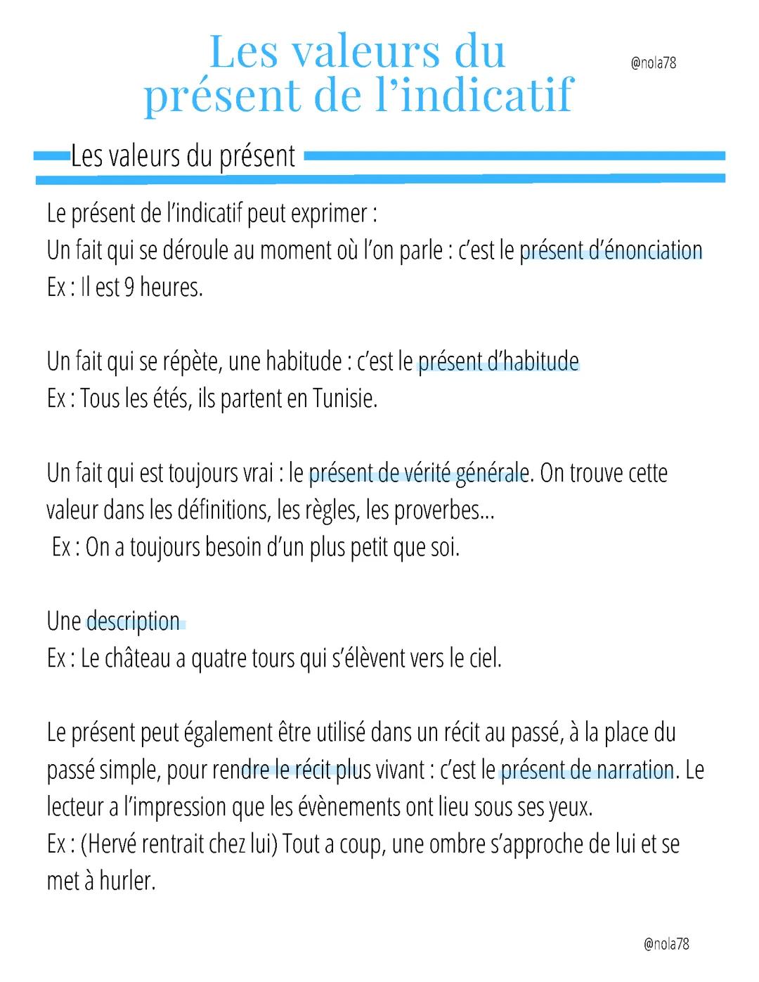 LES VALEURS DU PRESENT DE L'INDICATIF