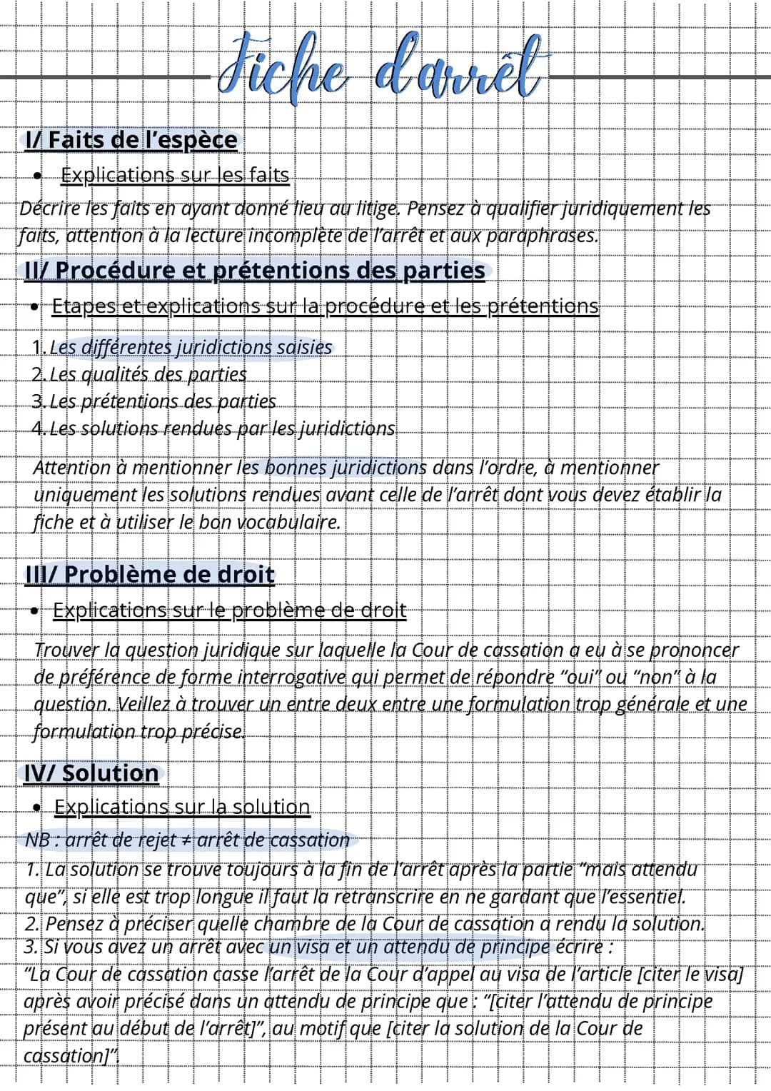 Fiche d'arrêt en Droit Méthodologie