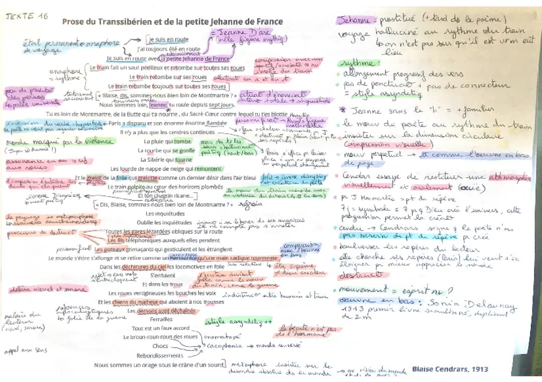 Analyse linéaire PROSE DU TRANSSIBÉRIEN de Cendrars 
