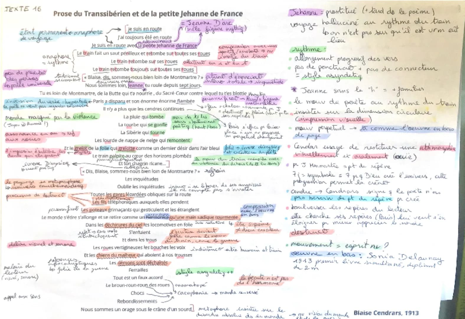 TEXTE 16
Prose du Transsibérien et de la petite Jehanne de France
état permanente anaphore.
de voyage
anaphore
= rythme
je suis en route
J'a