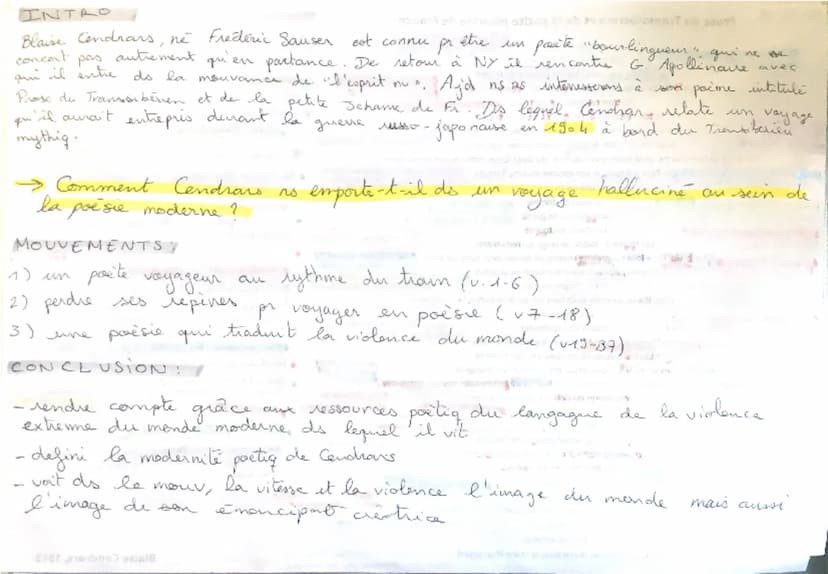 TEXTE 16
Prose du Transsibérien et de la petite Jehanne de France
état permanente anaphore.
de voyage
anaphore
= rythme
je suis en route
J'a
