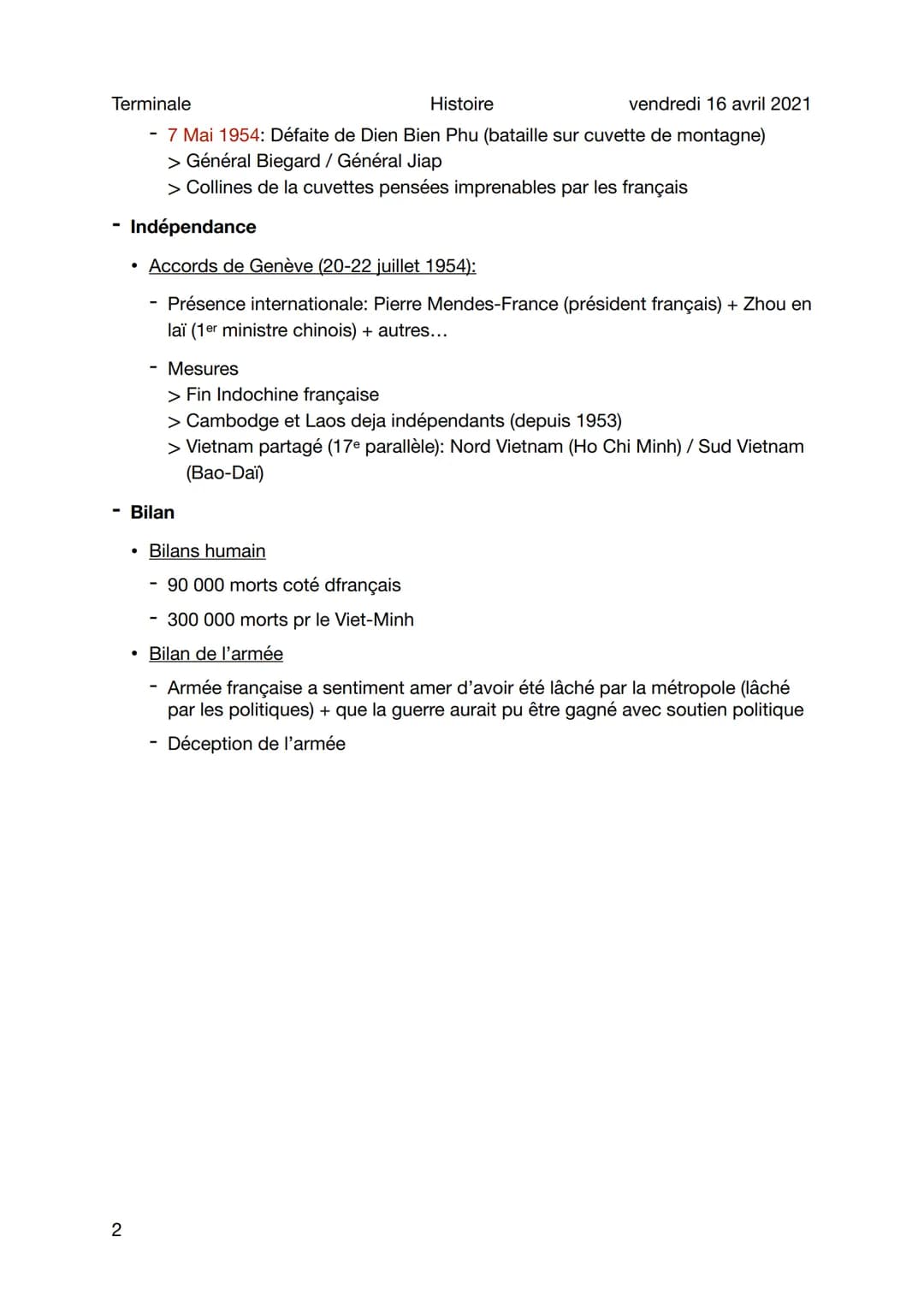 Terminale
Cours 3 - Guerre d'Indochine
1
Sujet général
Union Indochinoise (en 1946)
• Indochine: Vietnam (Tonkin, Annam, Cochinchine) + Laos