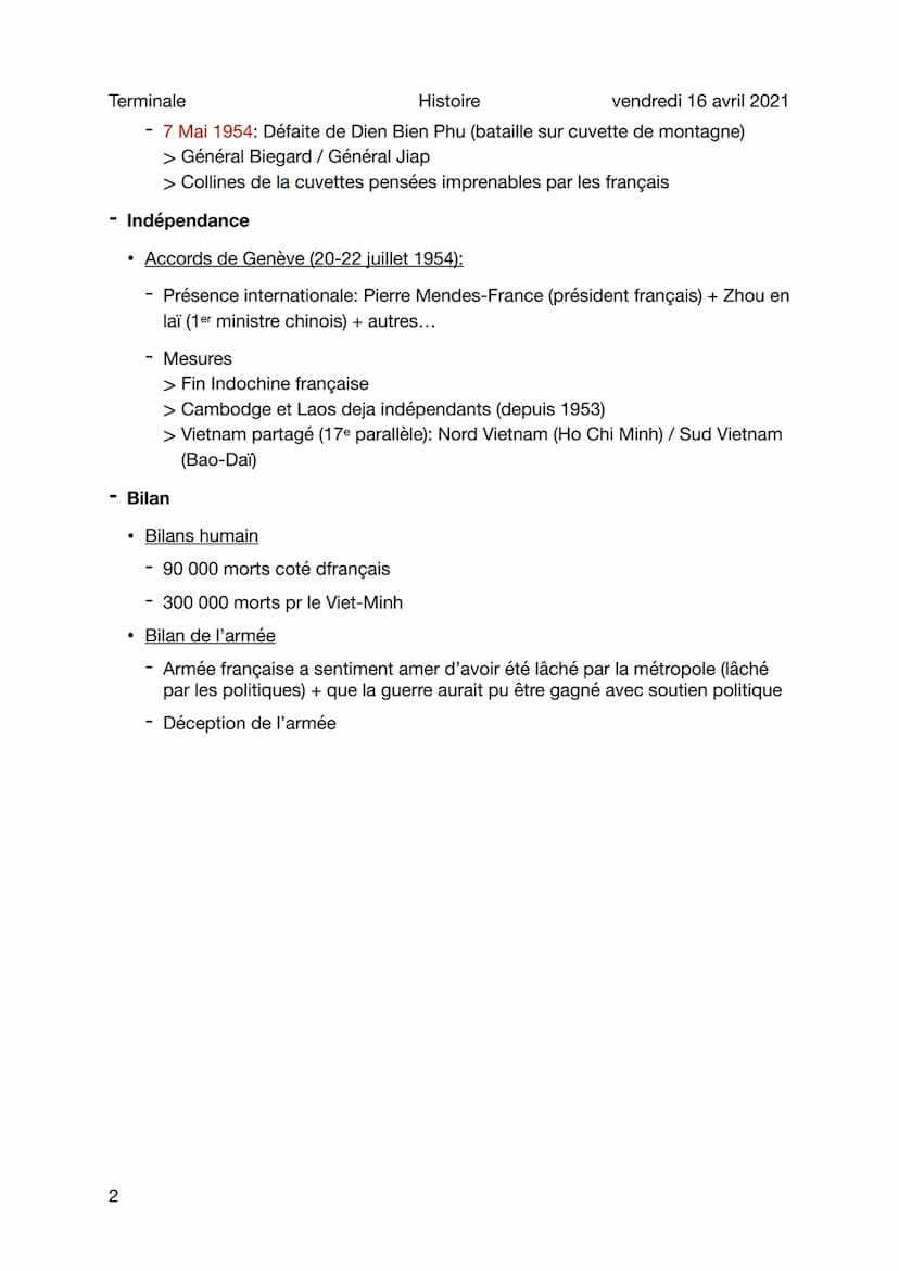 Terminale
Cours 3 - Guerre d'Indochine
1
Sujet général
Union Indochinoise (en 1946)
• Indochine: Vietnam (Tonkin, Annam, Cochinchine) + Laos