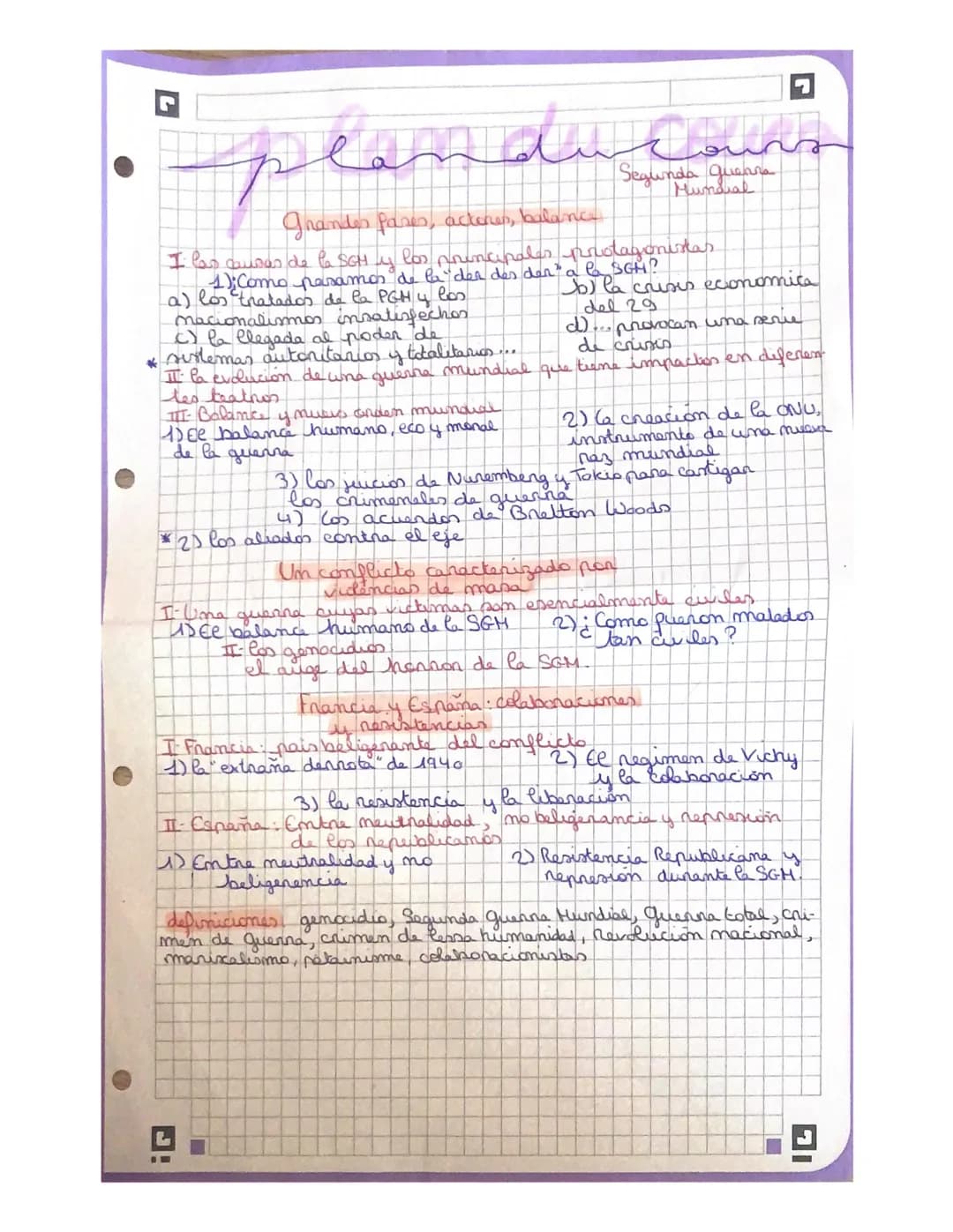 plendu
grandes pares, acteres, balance
I las causas de la SGH y los principales
1) Como pasamos de la den des den
a) los tratados de la PGM 