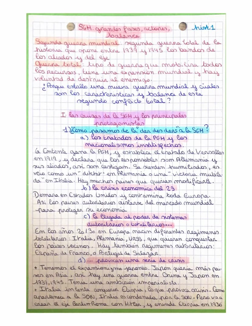 plendu
grandes pares, acteres, balance
I las causas de la SGH y los principales
1) Como pasamos de la den des den
a) los tratados de la PGM 
