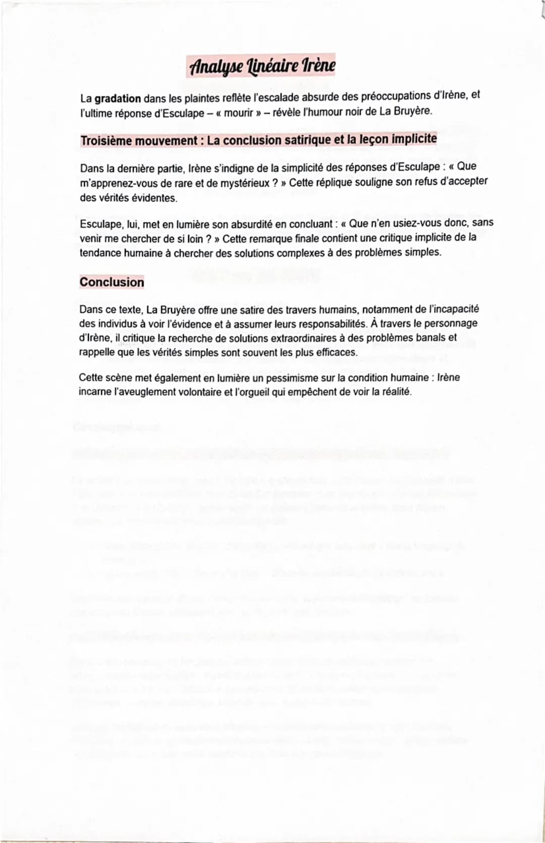 --- OCR Start ---
Analyse Linéaire Irène
Le texte proposé est extrait de Les Caractères (1694), une œuvre majeure de Jean de La
Bruyère qui 