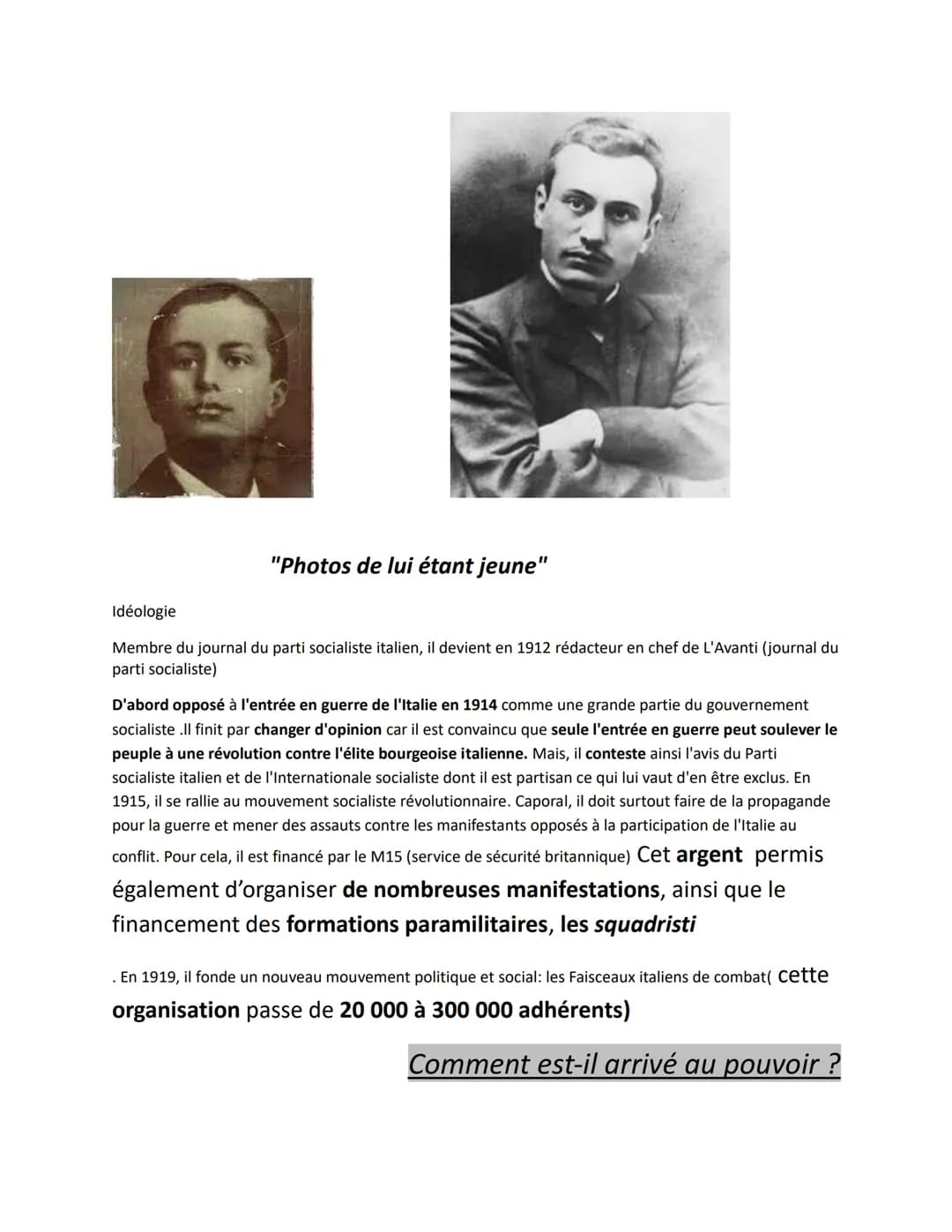 · Présentation, idéologie
. Comment est-il arrivé au pouvoir ?
. Sa fin
. Sources
· Présentation,
MUSSOLINI
Ne le 29 juillet 1883 dans une f