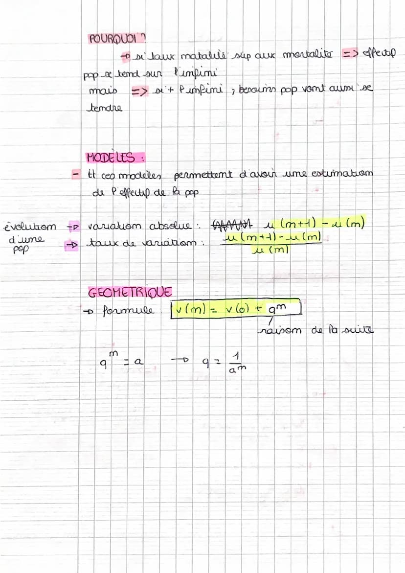 0
linéaire
- u (m+1) -u (m) = constante
- montrer I' de la demographie par uime droite.
→u(l)
& croissance
arithmetique
to pour passer de Pe