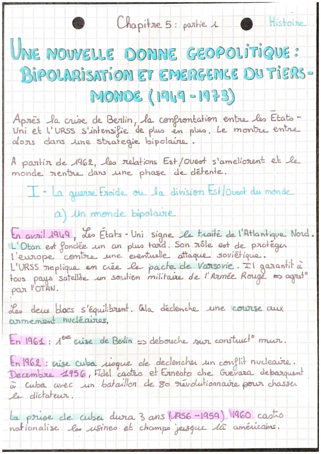 Chapitre 5: partie 1 Histoire

UNE NOUVELLE DONNE GEOPOLITIQUE:
BIPOLARISATION ET EMERGENCE DU TIERS-
MONDE (1919-1973)

Après la crise de B