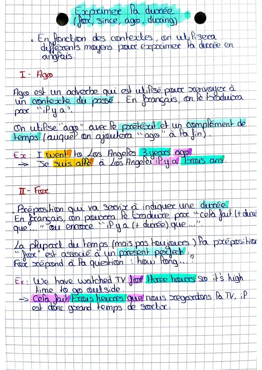 C
Exprimer la durée
(for since, ago, during)
En fonction des contextes, con utiliseca
differents moyens pour expocimere la diccée en
anglais