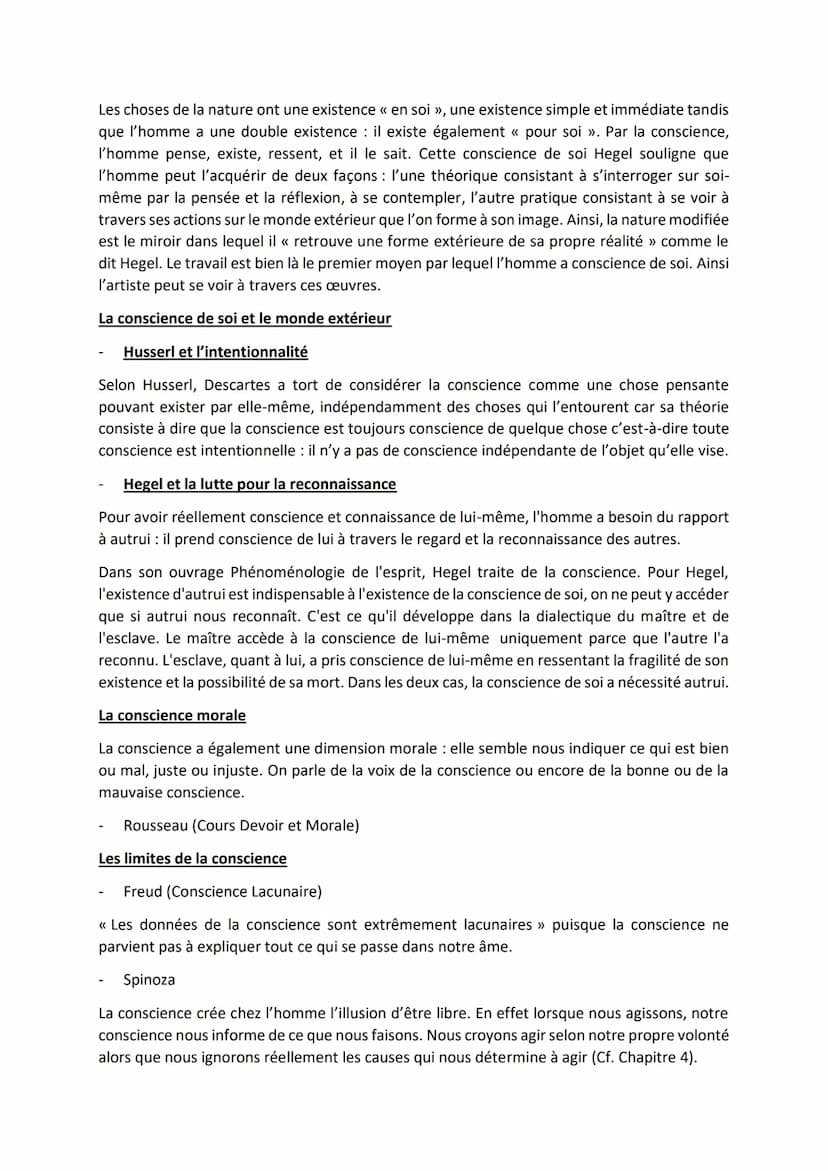 CHAPITRE 1: LA CONSCIENCE
La conscience est un pouvoir de représentation permettant à l'homme d'avoir connaissance
des choses et de lui-même