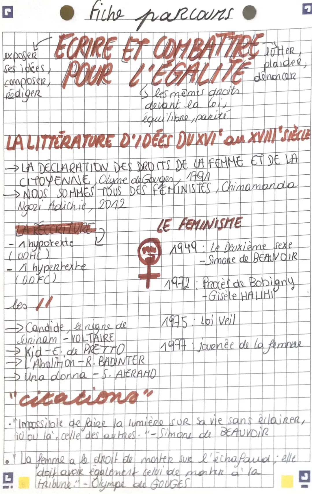 ● fiche parcours
ECRIRE ET COMBATTRE DUHER
POUR L'EGALITE plaider,
Is les mêmes droits
devant la lois
équilibre, parité
LA LITTERATURE D'IDÉ