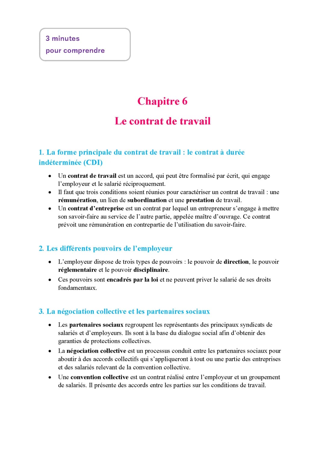 DROIT chapitre 6: Le contrat de travail, Thème 7 Comment le droit encadre t-il le travail salarie? (Terminal STMG) droit,éco